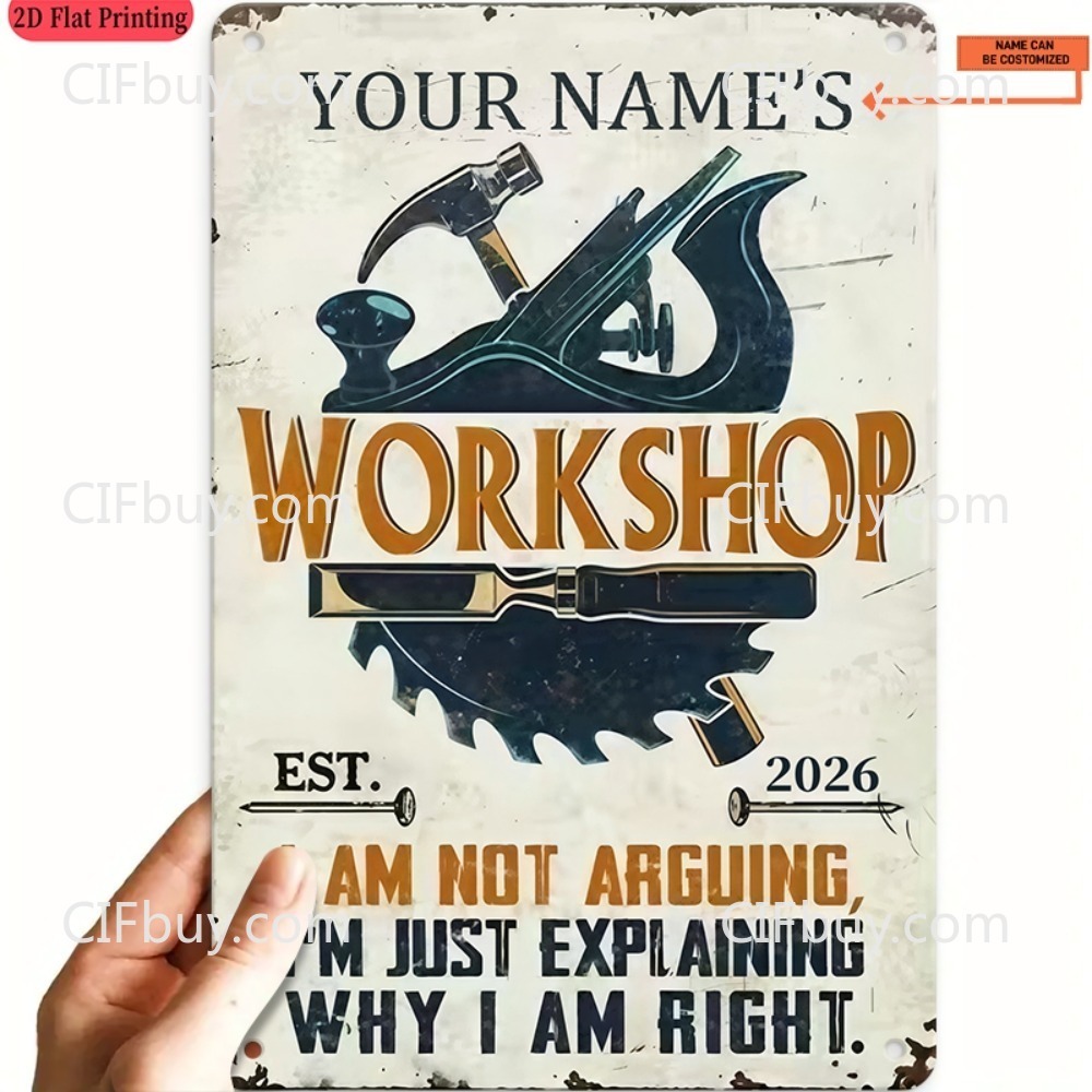 Workshop Tools With Name - Insegna in Metallo Personalizzata con Nome