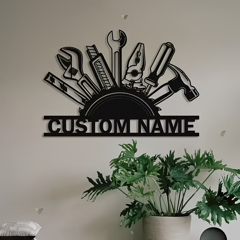 Workshop Tools With Name - Decorazione Murale in Metallo Personalizzata -